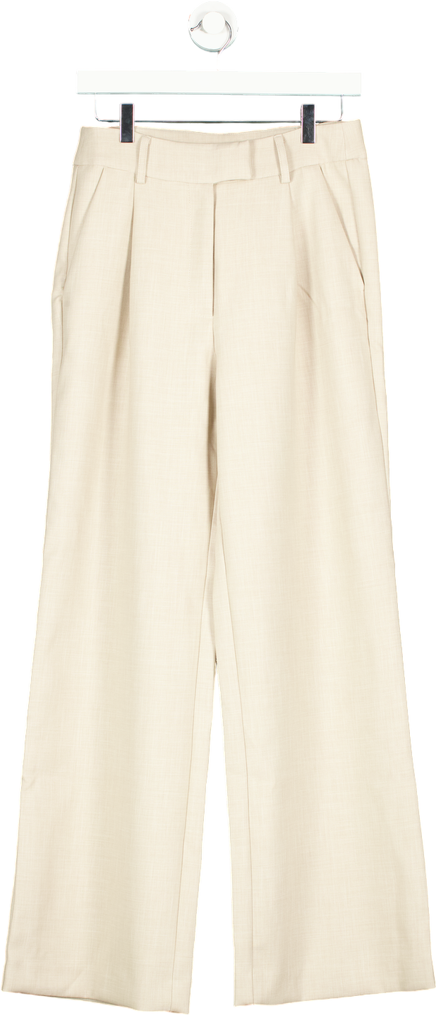 Meshki Natural Natalie Textured Wide Leg Trousers UK S