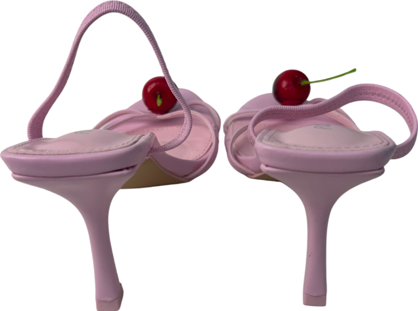Public Desire Cherish Pink Square Toe Cherry Detail Sling Back Heels UK 5 EU 38 👠