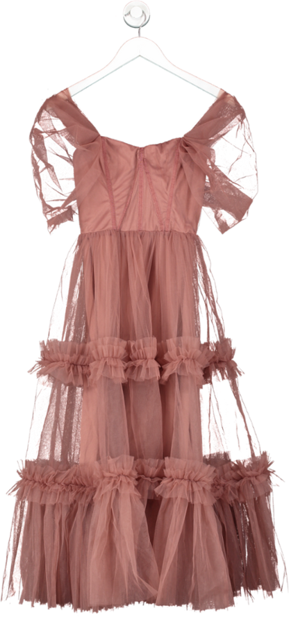 Karen Millen x Lydia Millen Pink  Corset Detail Tulle Tiered Woven Dress UK 8