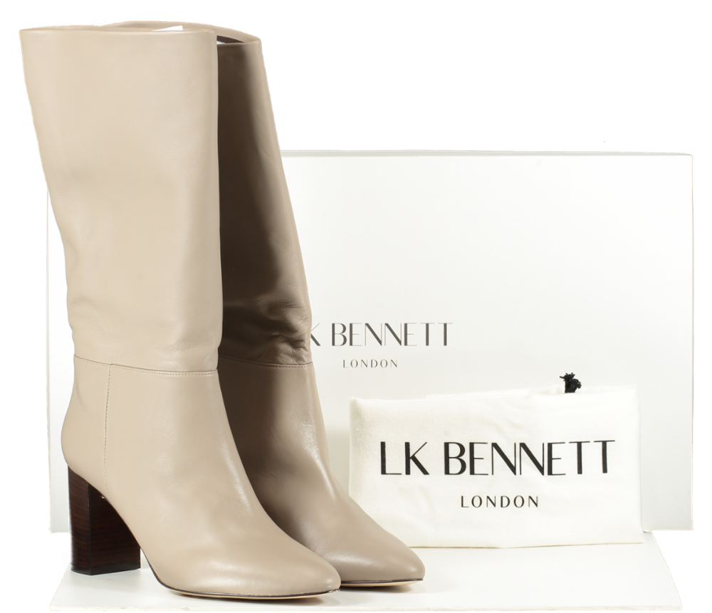LK Bennett Beige Taupe Brogan Knee-high Leather Heeled Boots UK 8 EU 41 👠