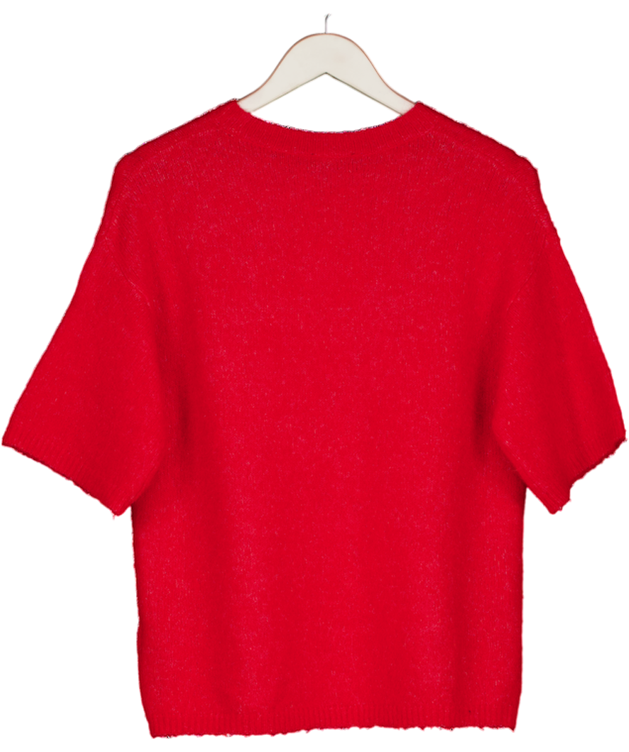 Nobody's Child Red Fluffy Alpaca And Wool Blend Oversized Short Sleeve Jumper UK S