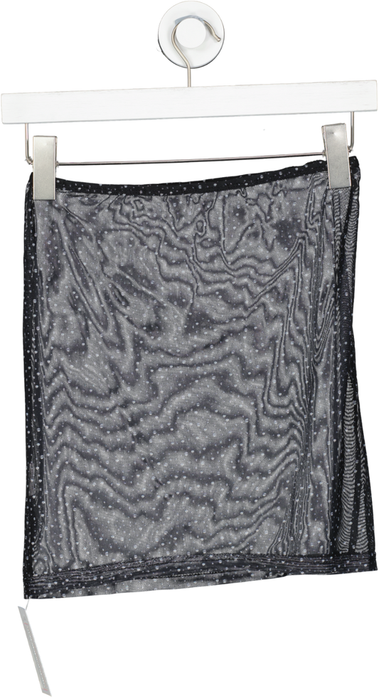 Black Spotty Print Mesh Skirt With Belt UK S