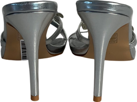 Public Desire Metallic Diamante Bow Silver Heels UK 7 EU 40 👠