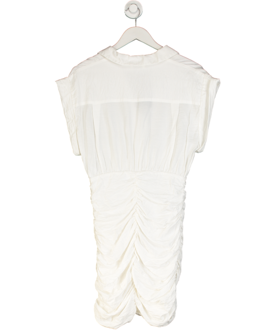 Sandro Ivory White Ruched Woven Mini Shirt Dress UK 8