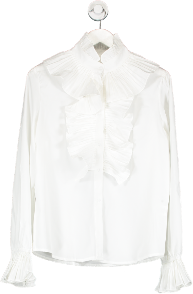 White Frill Trim Cotton Shirt Size M