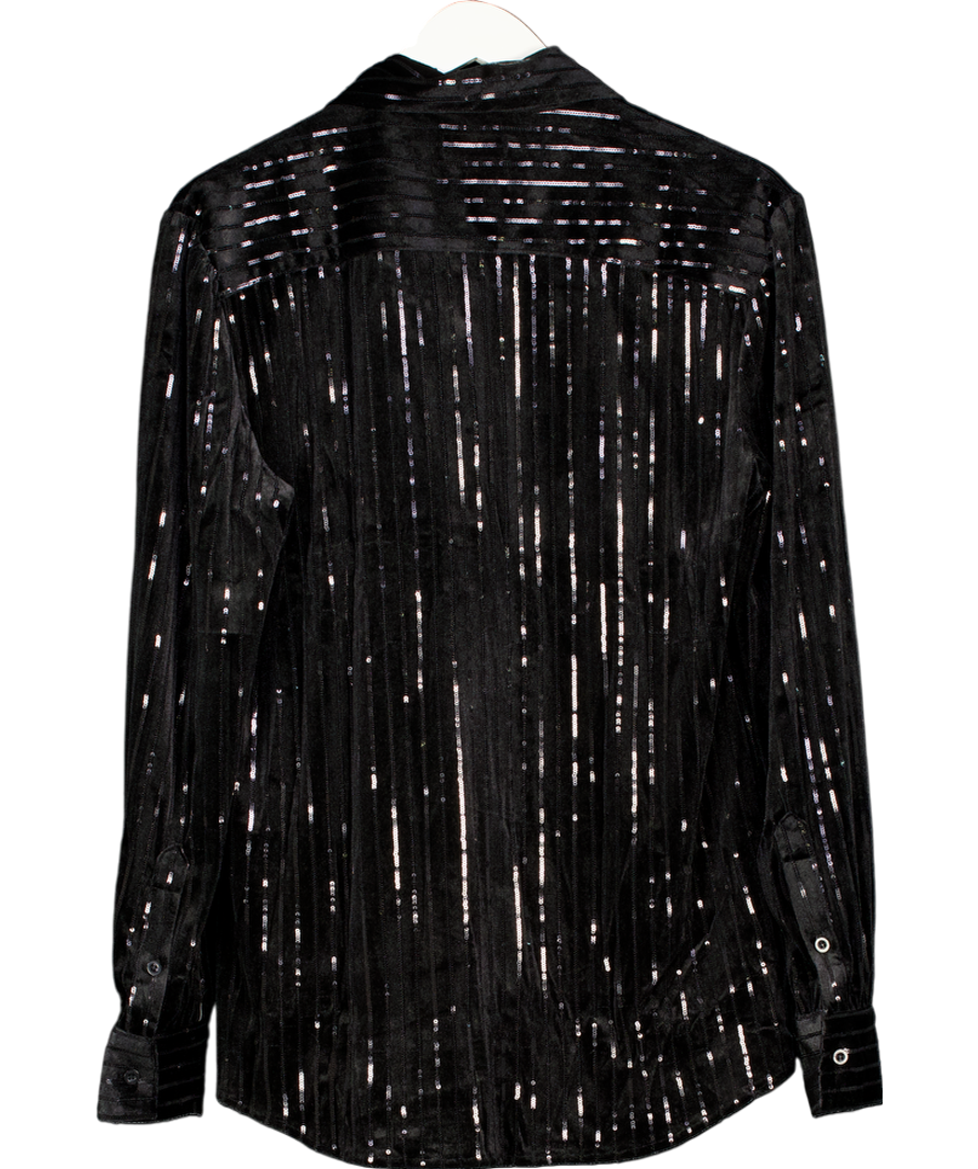 Phix Black Sequin Velvet Scarf Neck Shirt UK S