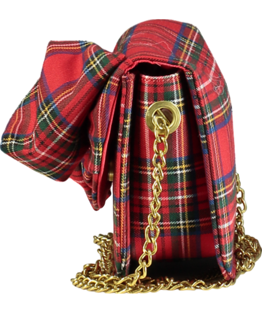 Boden Red Tartan Bow Bag with gold chain strap