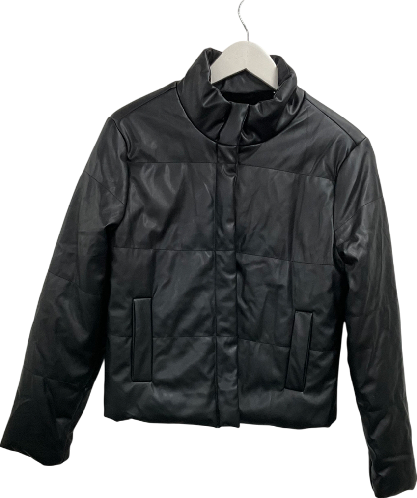 Si Sono Black Leather Look Coat With Faux Fur Lining UK M