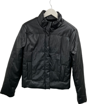 Si Sono Black Leather Look Coat With Faux Fur Lining UK M