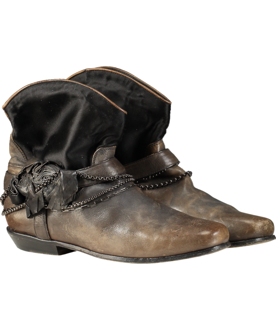 Ermano Scervino Brown Distressed Leather Western Style Ankle Boots UK 6 EU 39 👠