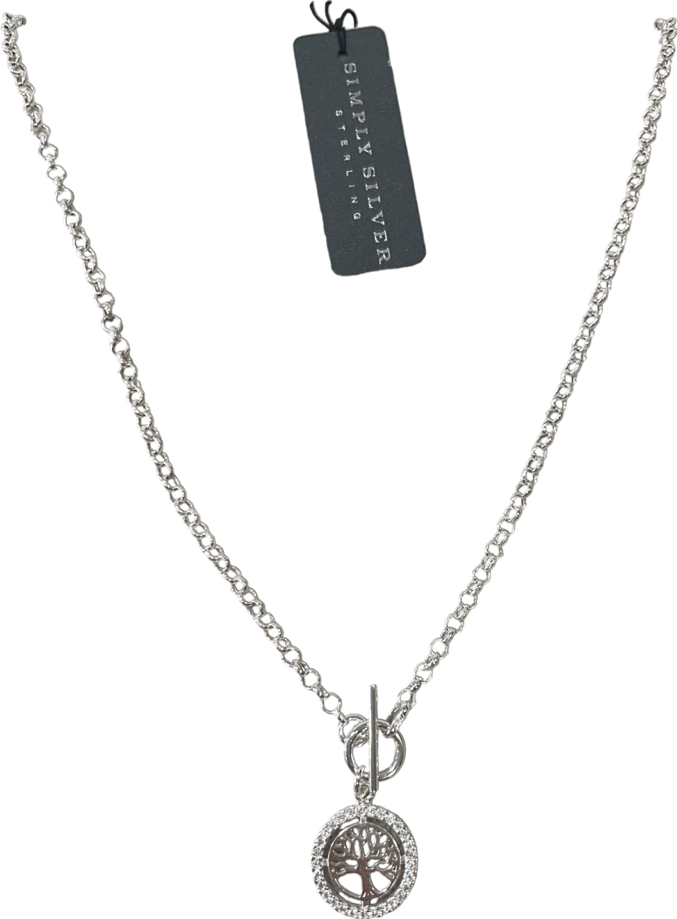 SIMPLY SILVER Solid 925 Sterling Silver Tree Of Love T-bar Necklace