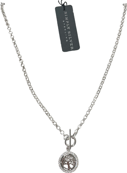 SIMPLY SILVER Solid 925 Sterling Silver Tree Of Love T-bar Necklace