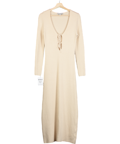 Shona Joy Nude Knit Maxi Dress Low Cut Tie Front UK S