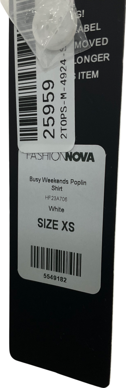 Fashion Nova White Busy Weekends Poplin Shirt UK XS