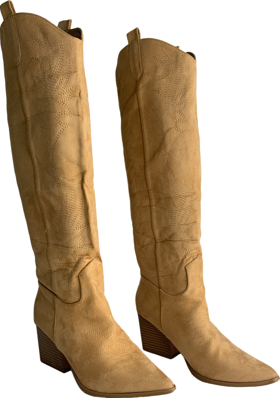 SHEIN Beige Embroidered Western Cowgirl Boots UK 6