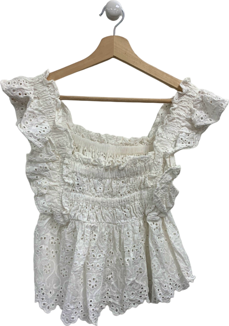 Jovonna London White Eyelet Ruffle Top UK S