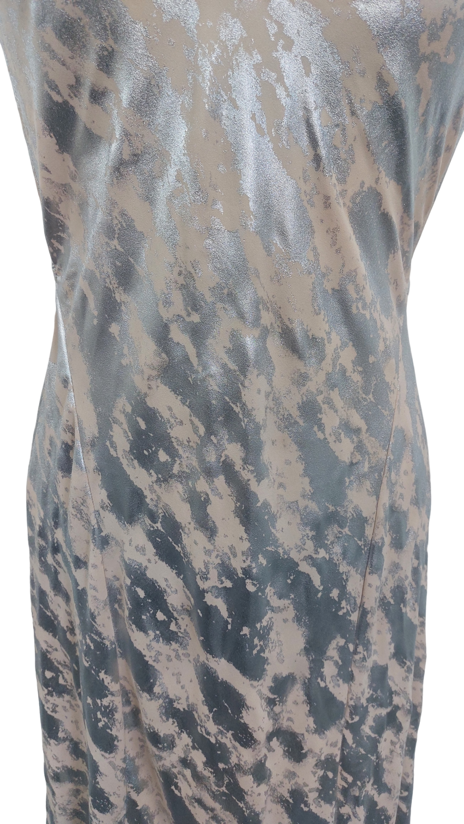 ZARA Nude Metallic Print Open Back Maxi Dress UK XS