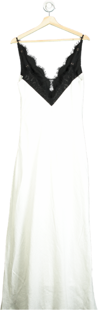 DISSH White and Black Hazel Lace & Linen Maxi Dress UK 10