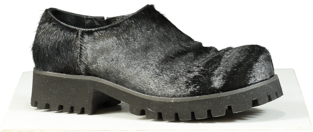 Black Fur Chunky Heel Loafers UK 8