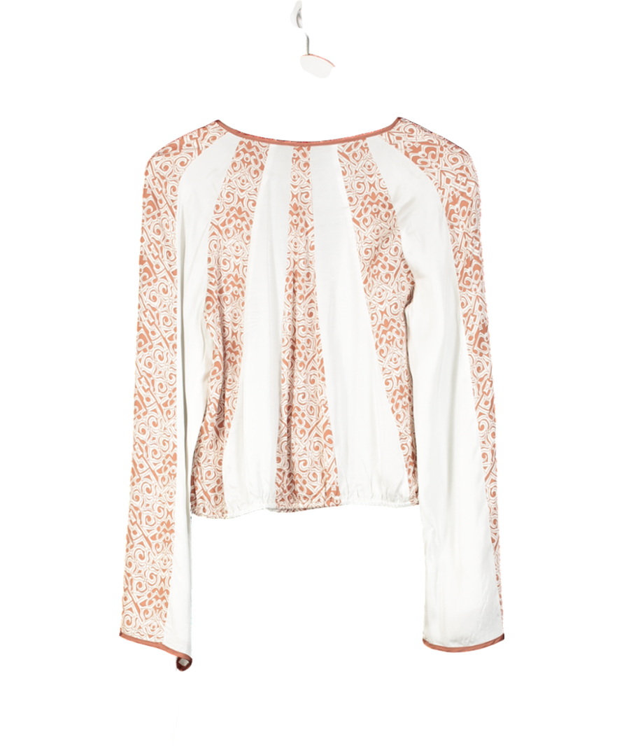 Anthropologie White V Neck Motif Top UK M