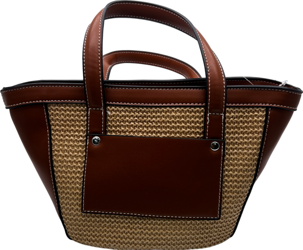 ASOS Brown Straw Bag With Faux Leather Strap One Size