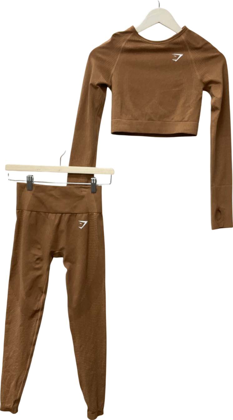 gymshark Brown 2-piece Vital Seamless Crop Top & Leggings  set UK S