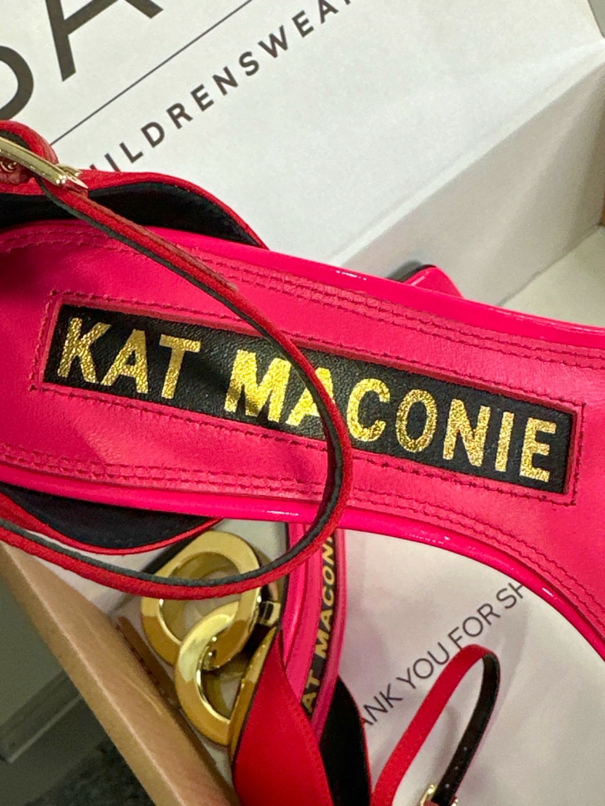 Kat Maconie Red/Gold Ankle Strap Sandal with Unique Heel UK 4