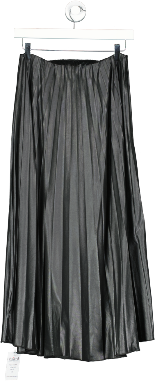 boohoo Black Coated Pleated Midaxi Skirt UK 10
