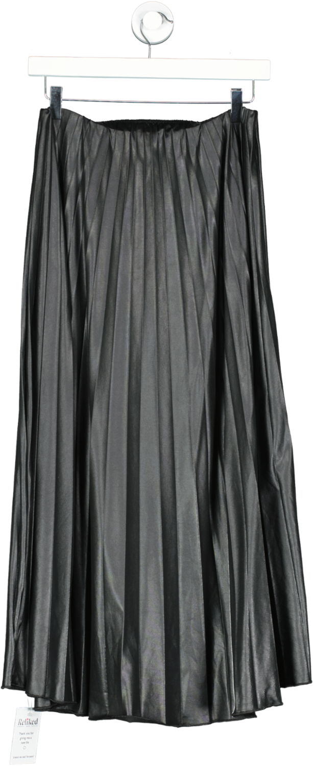 boohoo Black Coated Pleated Midaxi Skirt UK 10