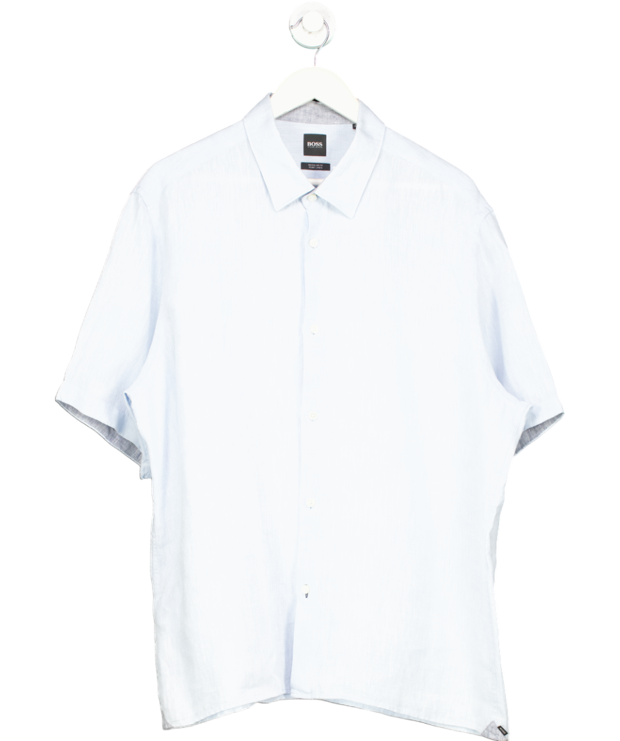 Hugo Boss Blue Short Sleeve Linen Shirt UK XXL