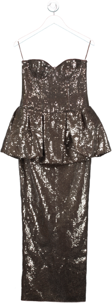 H&M Brown Sequin Peplum Waist Dress UK S