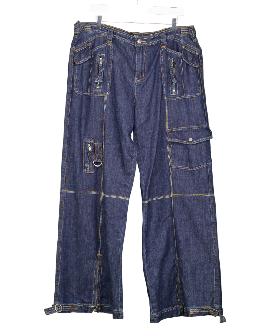 Jaded London Blue Hudson Pocket Detail Denim Cargo Trousers W34