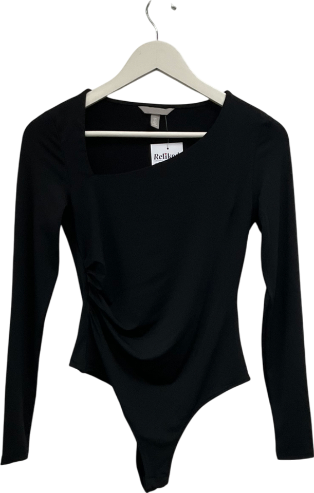 H&M Black Long Sleeve Asymmetric Neck Bodysuit UK S