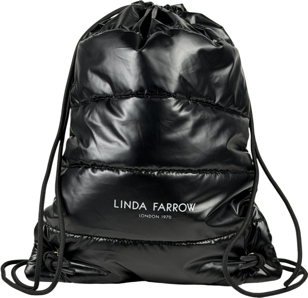 LINDA FARROW Black Hi-shine Puffer Branded Backpack