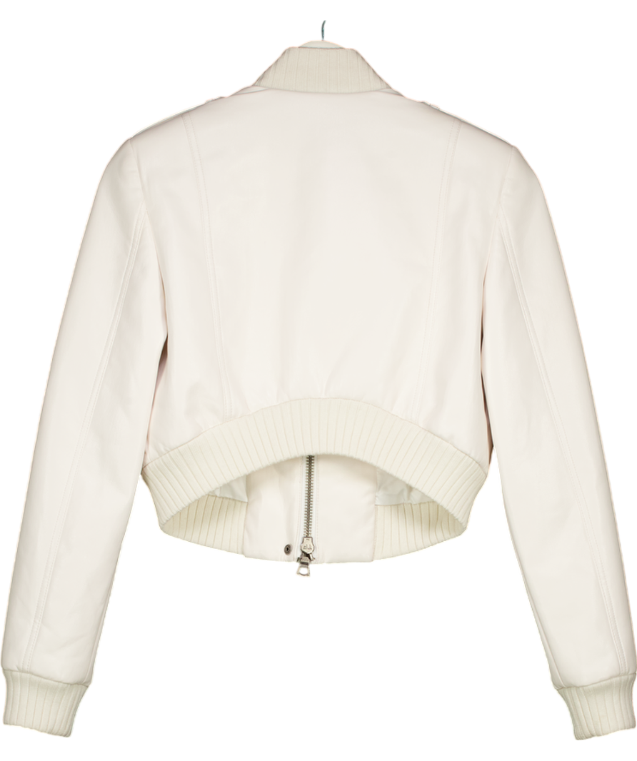 Alice + Olivia Cream Ria Cropped Faux Leather Jacket UK S