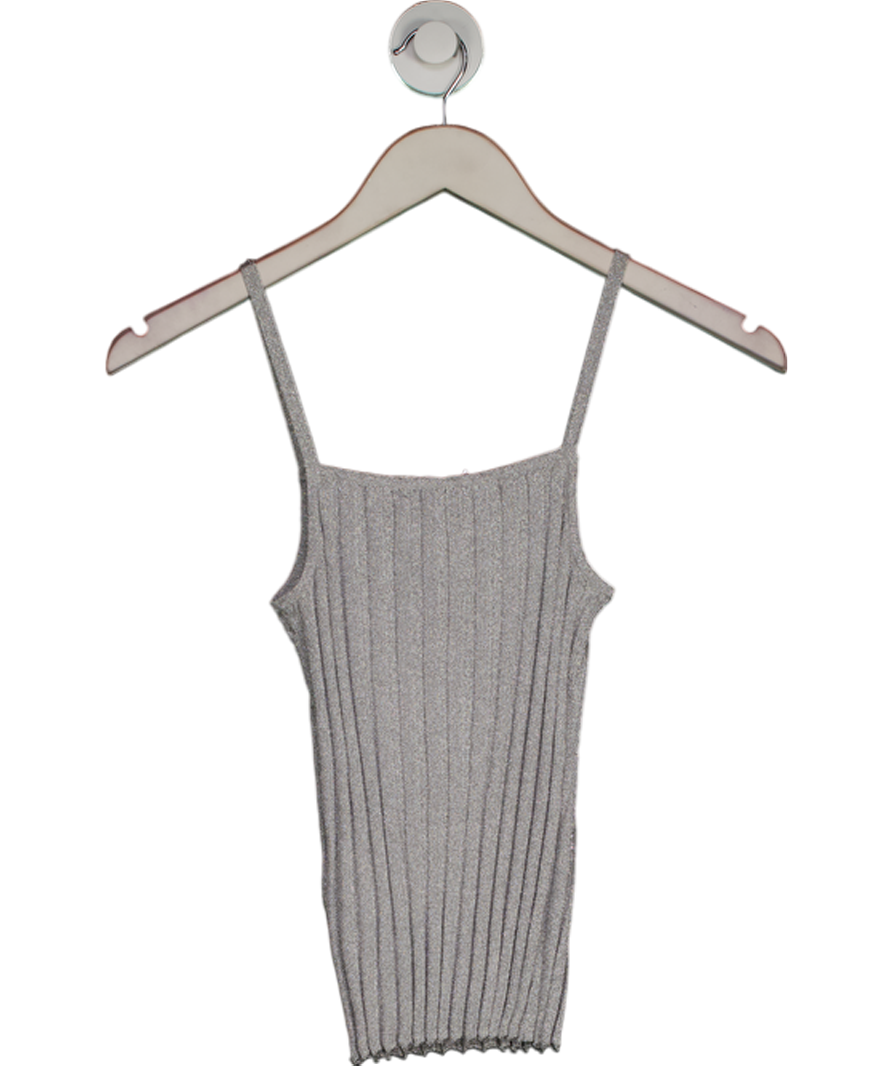 & Other Stories Silver Fitted Metallic Ribbed Tank Top UK XS