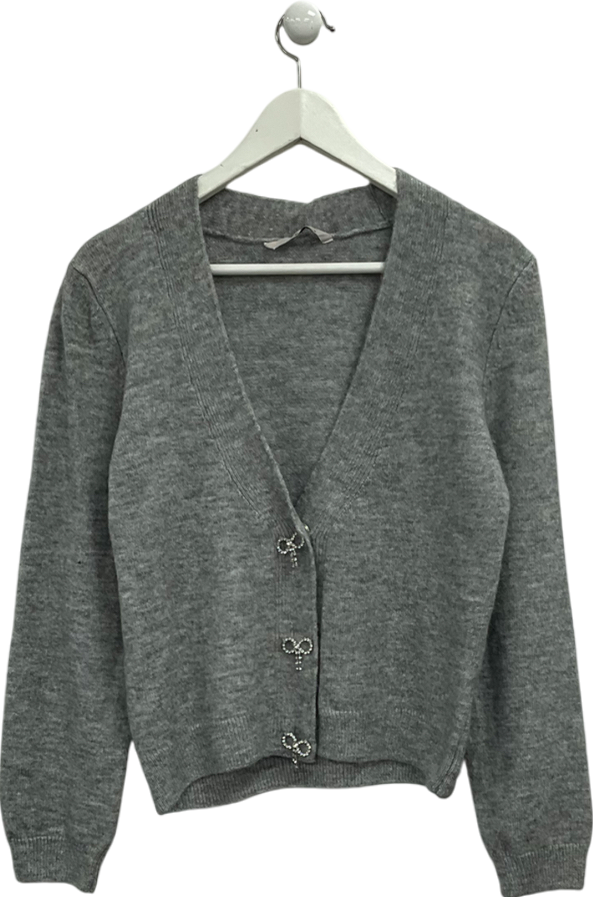 TU Grey Diamonte Bow Button Cardigan UK 8