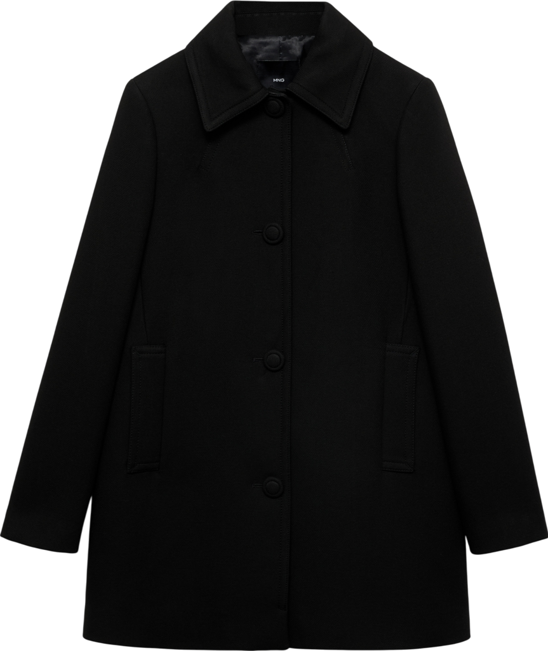 MANGO Black Straight-fit Coat With Buttons UK S