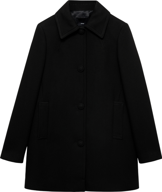 MANGO Black Straight-fit Coat With Buttons UK S