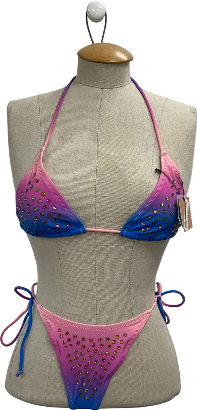 Candypants Purple Studded Ombre Bikini & Ombre Studded Tie Side Bikini Bottom UK 10