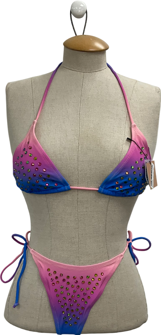 Candypants Purple Studded Ombre Bikini & Ombre Studded Tie Side Bikini Bottom UK 10