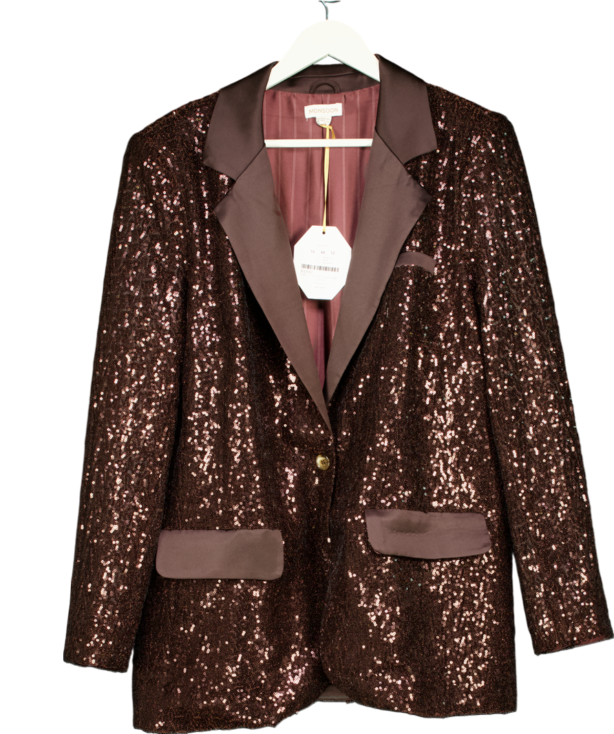 Brown Monsoon X Sarah Corbett-winder Satin Sequin Blazer Bronze UK 16