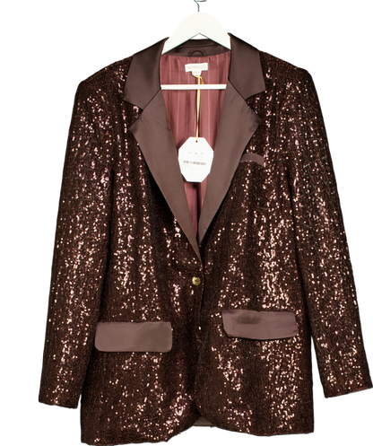 Brown Monsoon X Sarah Corbett-winder Satin Sequin Blazer Bronze UK 16