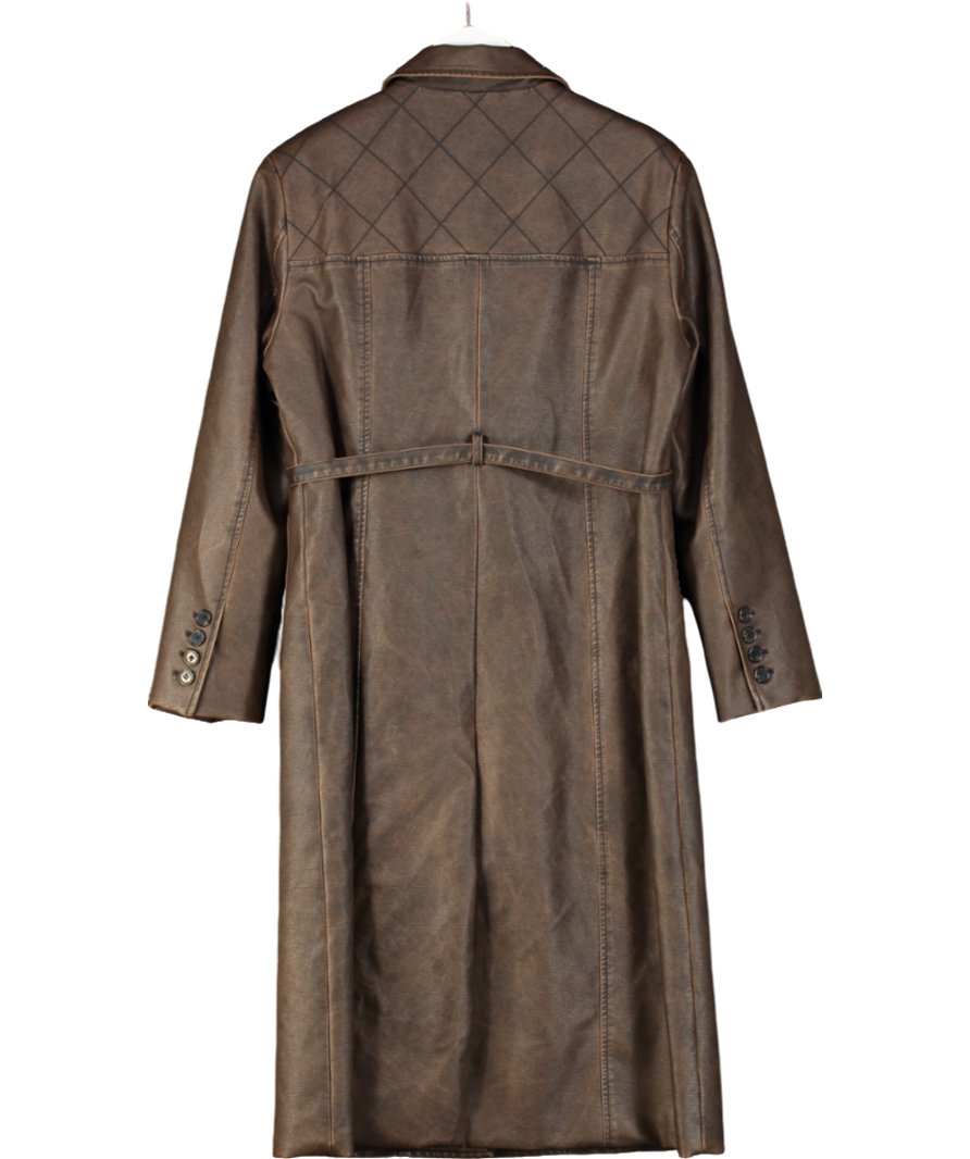 KIJUN Brown Stitched Faux-leather Coat UK M