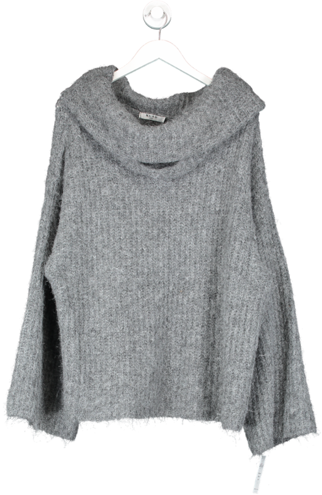 NA-KD Grey Elastane Knitted Roll Neck Sweater UK S