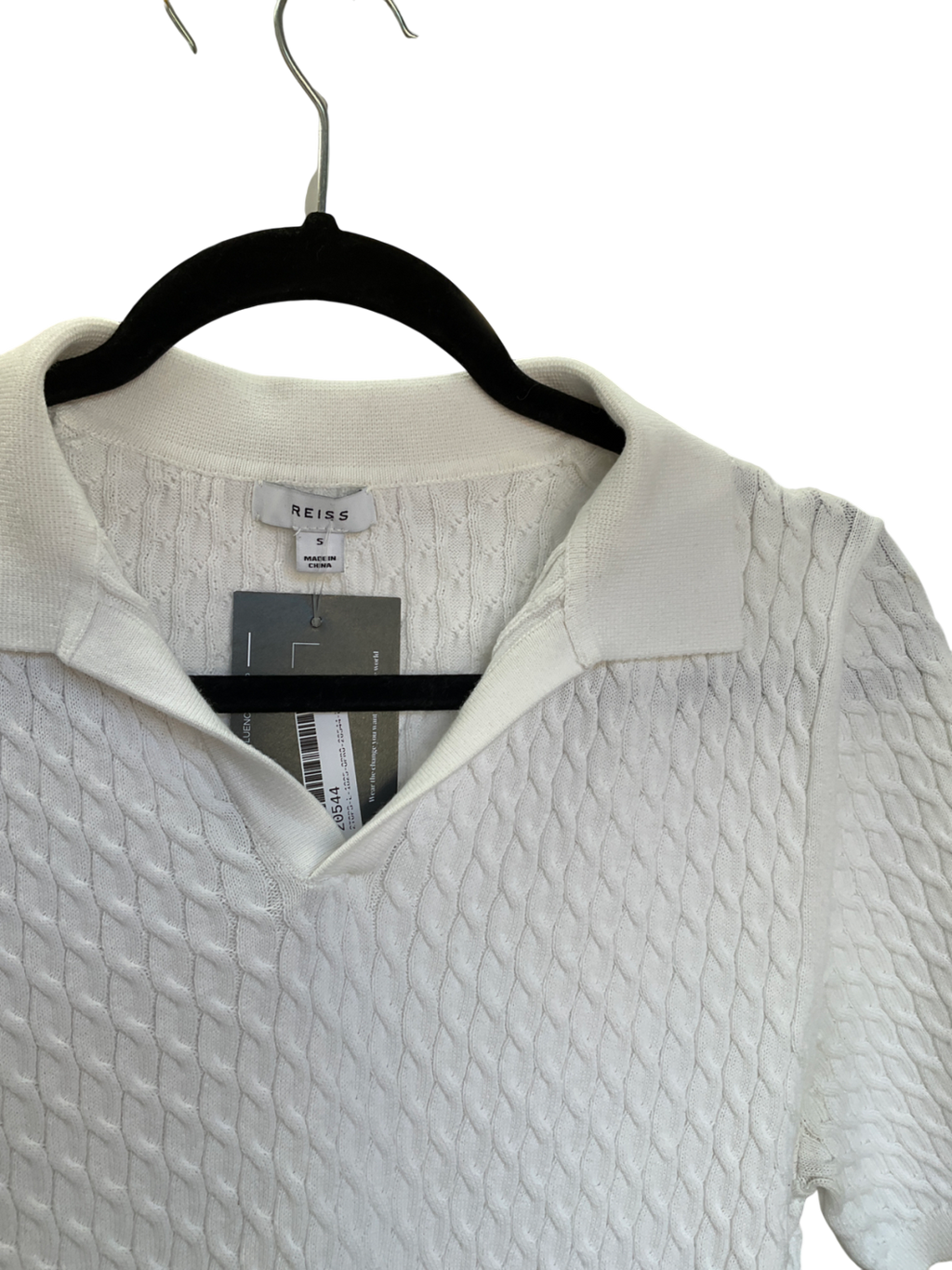 REISS White Federico Slim Fit Cable Knit Open Collar Polo Shirt In Ecru UK S