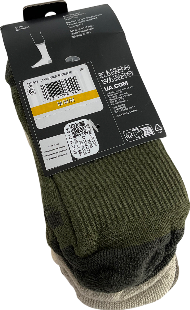 Under Armour Multicoloured Unisex Ua Performance Tech 3-pack Crew Socks One Size