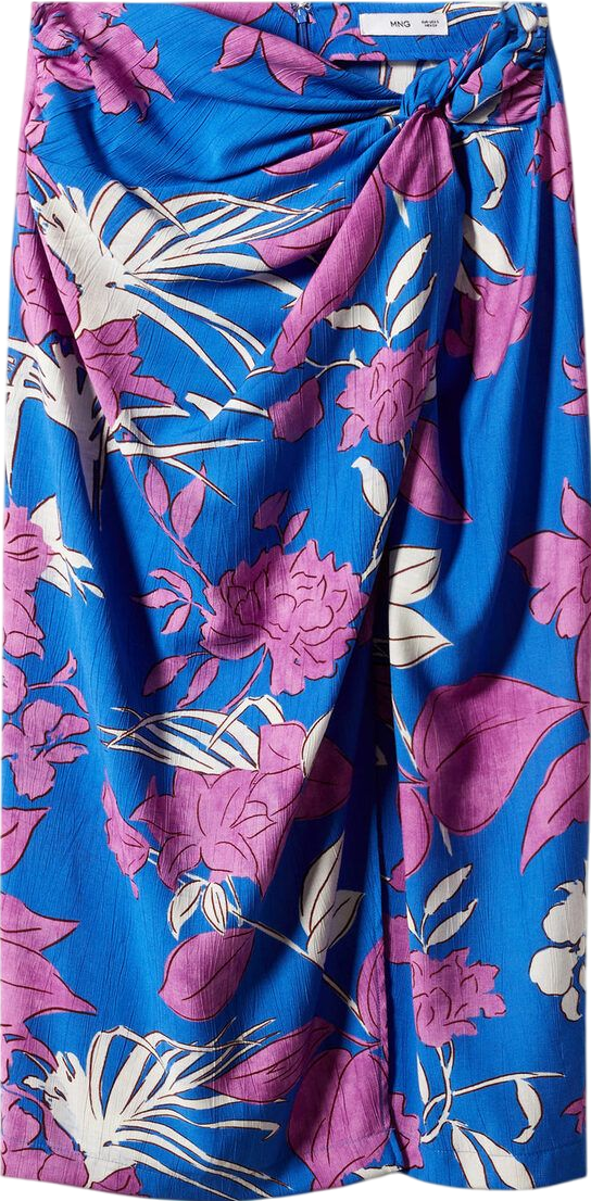 MANGO Blue Printed Twist Detail Skirt UK S