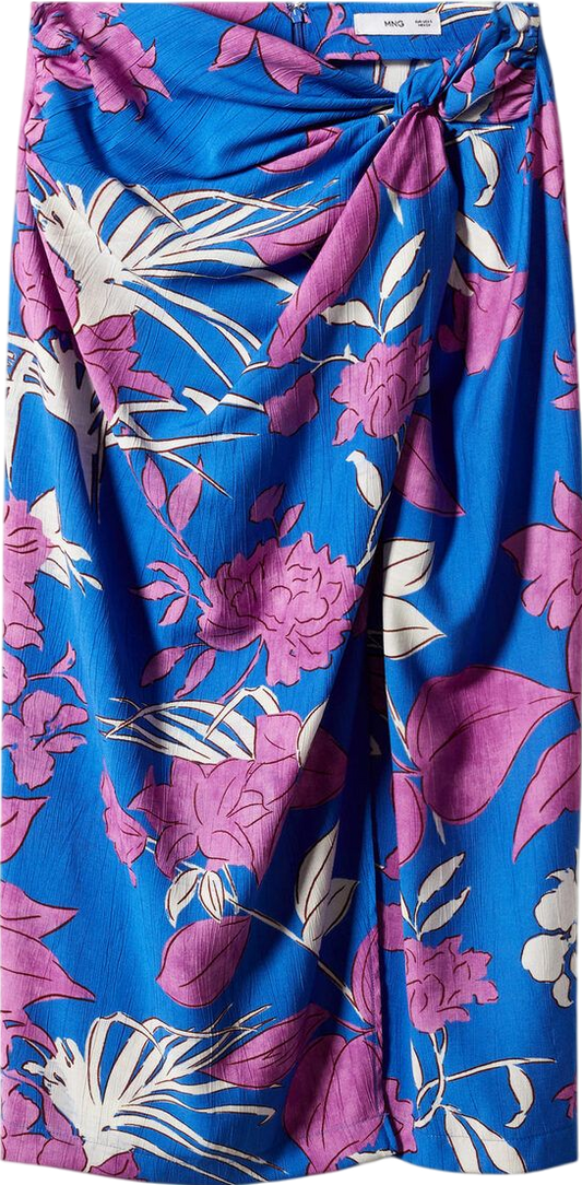 MANGO Blue Printed Twist Detail Skirt UK S