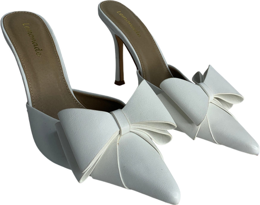 Lemonade White Women's Bow Detail Pointed Toe Stiletto Heel Mule UK 8